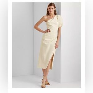 Lauren Ralph Lauren Ivory One-Shoulder Crepe Cocktail Dress, size 12
